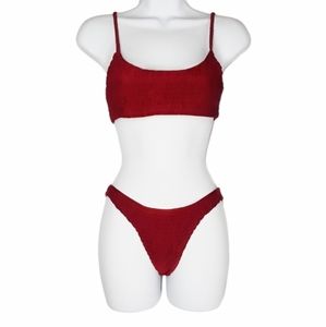 NEW Burgundy Red Smocked Shirred Bikini Set XL
